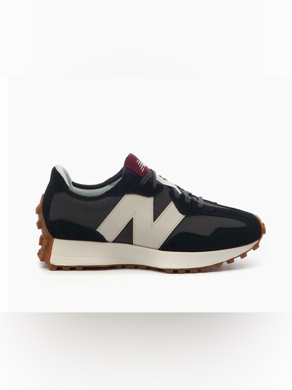 New Balance 327 Womens size 8 Black, Cream & Burgundy sneaker.